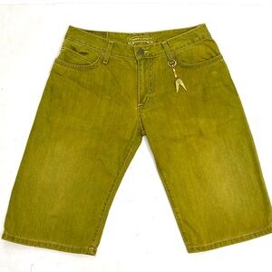 Robins Jean Men’s Green Denim Shorts Stud & Crystal Accent Killer Flap Pockets